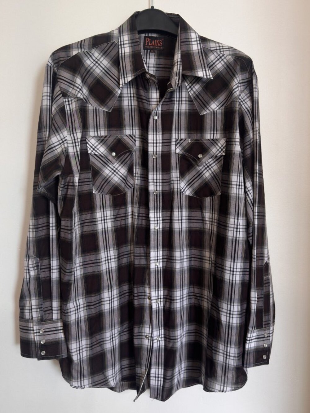 PLAINS WESTERN SHIRT PLAID PEARL SNAPS MEN'S XLT